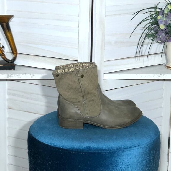 Roxy Ankle Boots Taupe Canvas Leather Size 7 - Picture 1 of 9